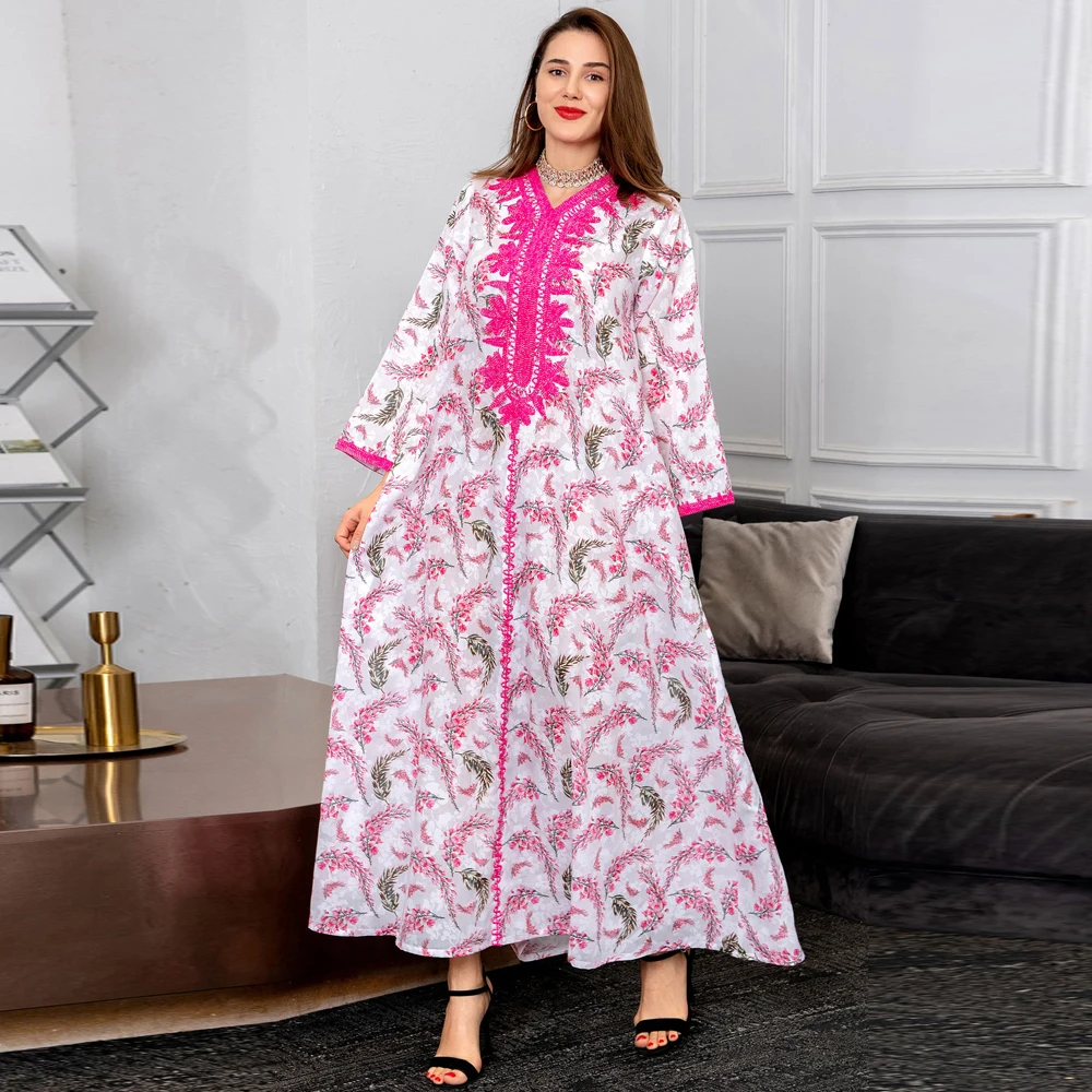

MD Muslim Kaftan Abaya Dress Kimono Women Dubai Turkish Islamic Clothing Bohemian Print Floral Maxi Robe 2022 Eid Mubarak Attire