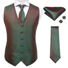 Hi-Tie 100% шелк модный зеленый мужской деловой жилет для костюма роскошный комплект с карманом для галстука Квадратные запонки жилеты для свадебной вечеринки