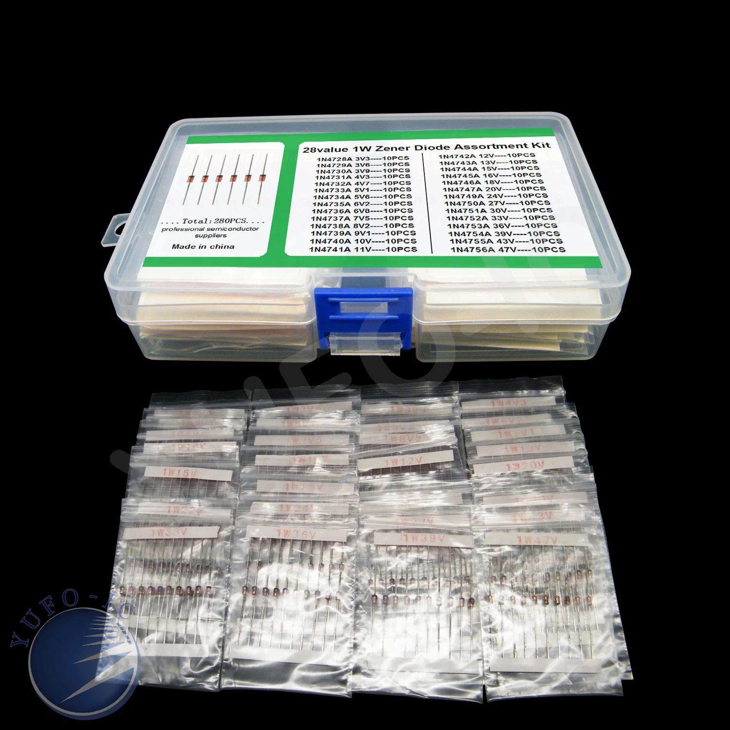 28 значений * 10 шт. = 280 1 Вт Zener Didoe kit 3 V ~ 47V box