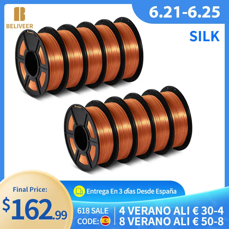 

SILK PLA PLUS 10KG Filament 3D Printer Plastic PLA Plastic 1KG 10 Rolls/Set Toughness 50 Times Higher Delicate Printing