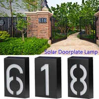 1pc creative outdoor solar led wall light waterproof number digits plate lamp home address door sign