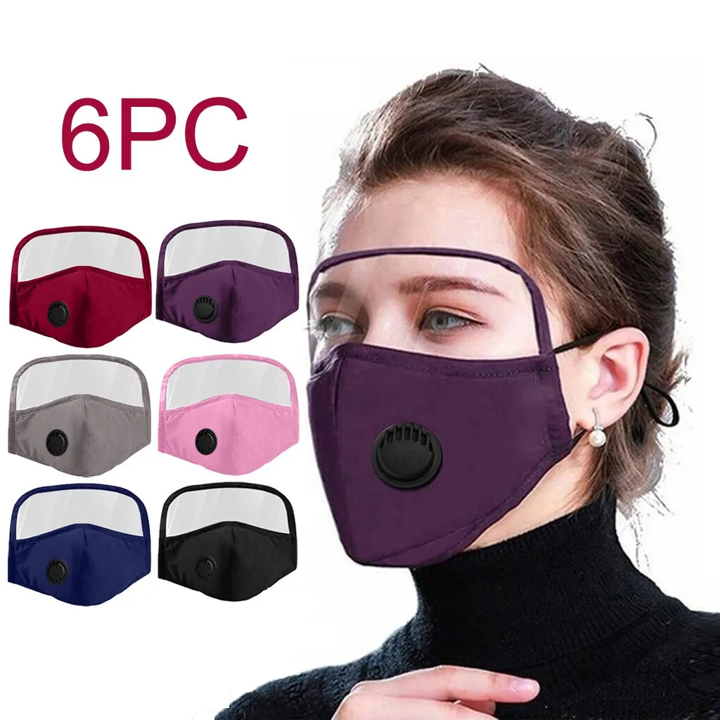 

Mask 6PC Adult Breathing Valves Cotton Outdoor Breathable Reusable Windproof Dustproof Protective Face Mask With Eyes Shield