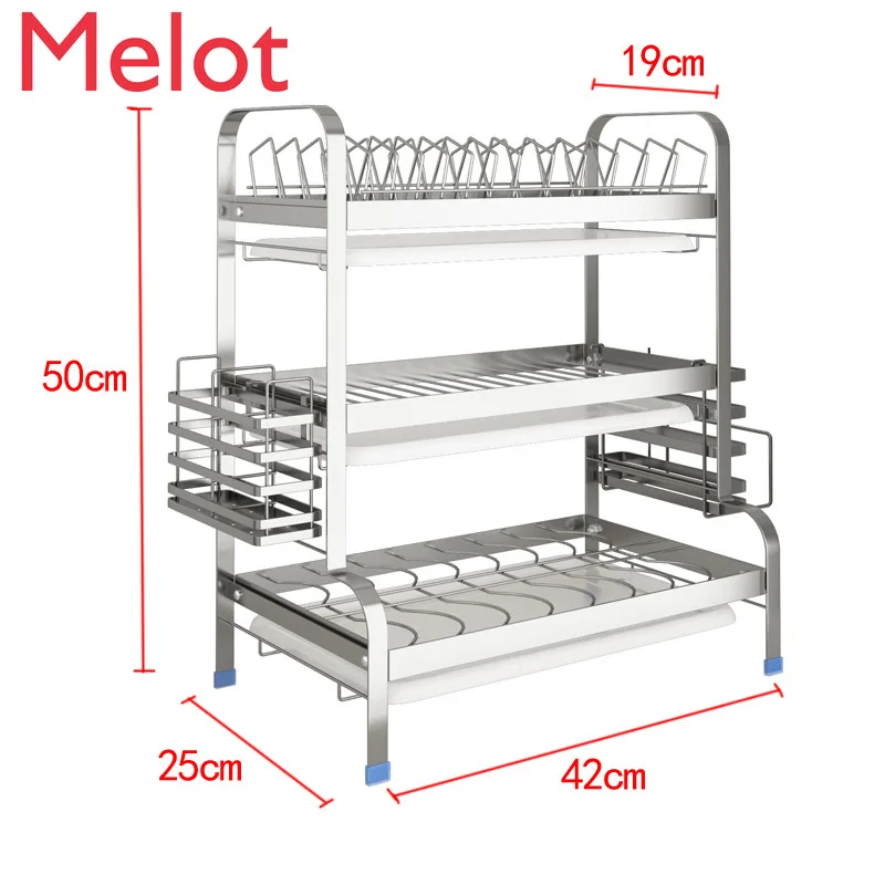 

Dish Rack Drain 304 Stainless Steel Kitchen Racks Drain Dry Dishes Tableware Dishes Dish Rack Three-tier Storage Rack