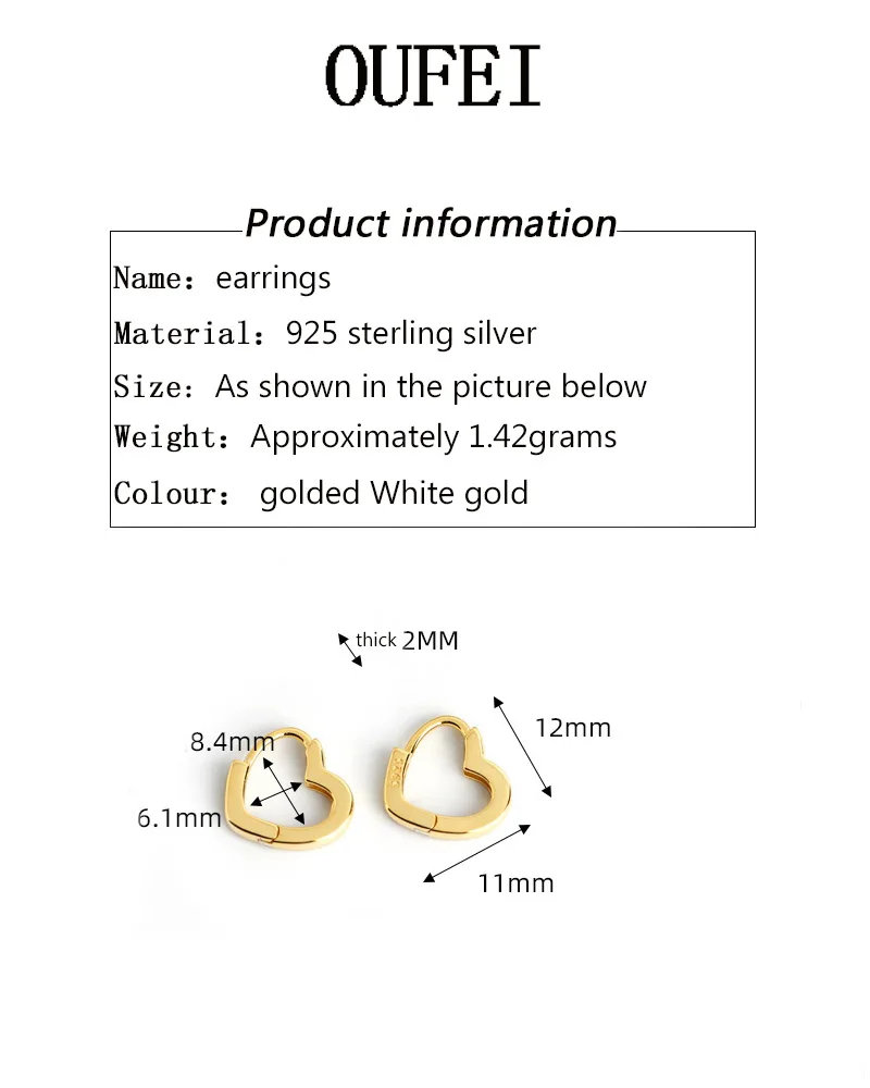 

925 Sterling Silver Hoop Heart Earrings Love Cute Girl With Gift Korea Simple earrings For Women 925 Silver Jewelry