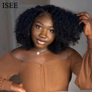 ISEE HAIR Curly Bob Lace Front Wigs For Women Kinky Curly 13X4 Lace Front Wig Lace Frontal Wig Brazilian Curly Human Hair Wigs