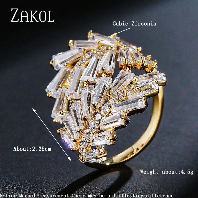 Женское Открытое кольцо ZAKOL свадебное Ювелирное Украшение с трапециевидным
