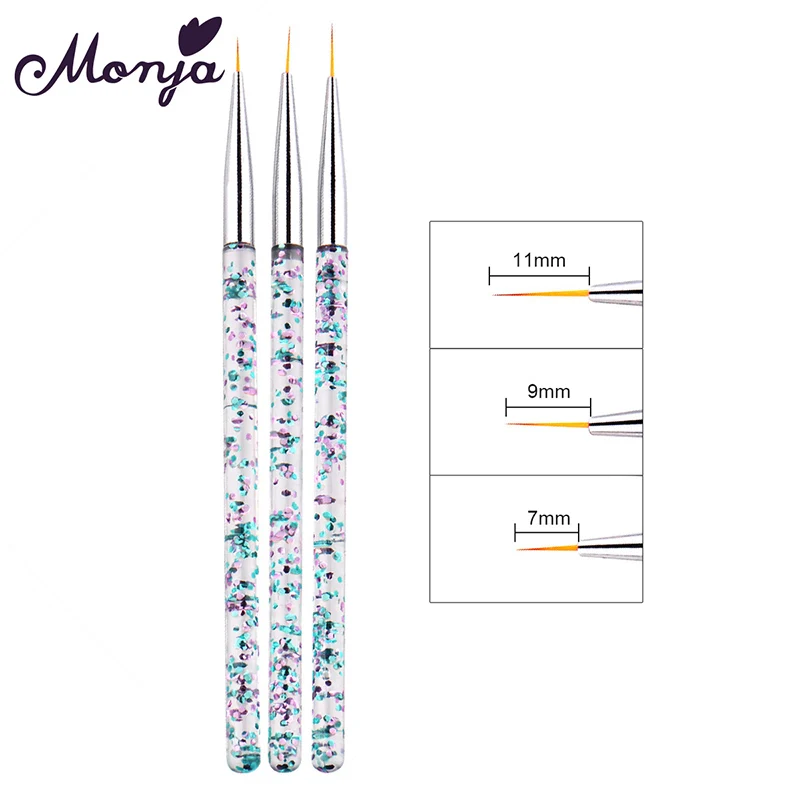 Monja 3 шт./компл. с акриловыми ручками Nail Art французский вкладыш линии полоски кисть для рисования шаблон дизайна DIY чертежный карандаш для маникюра, инструменты
