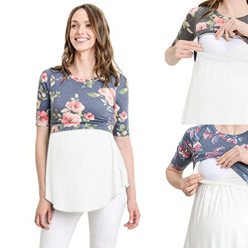 summer maternity clothes mother nurse tops floral printing short sleeve loose women tee shirt t-shirt ropa de maternidad 2020 | Мать и