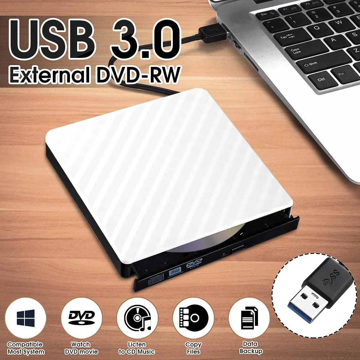 Внешний USB 3,0 DVD RW CD Writer тонкий карбоновый зерновой привод горелки ридер плеер для ПК ноутбука оптический привод
