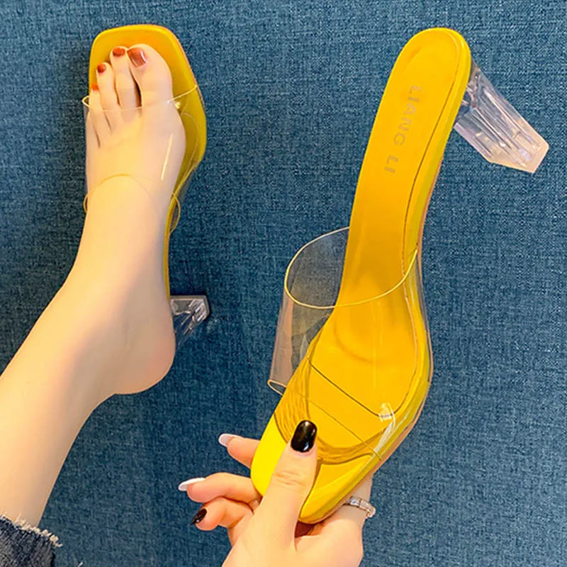 Женские шлепанцы в римском стиле прозрачные сандалии на высоком массивном