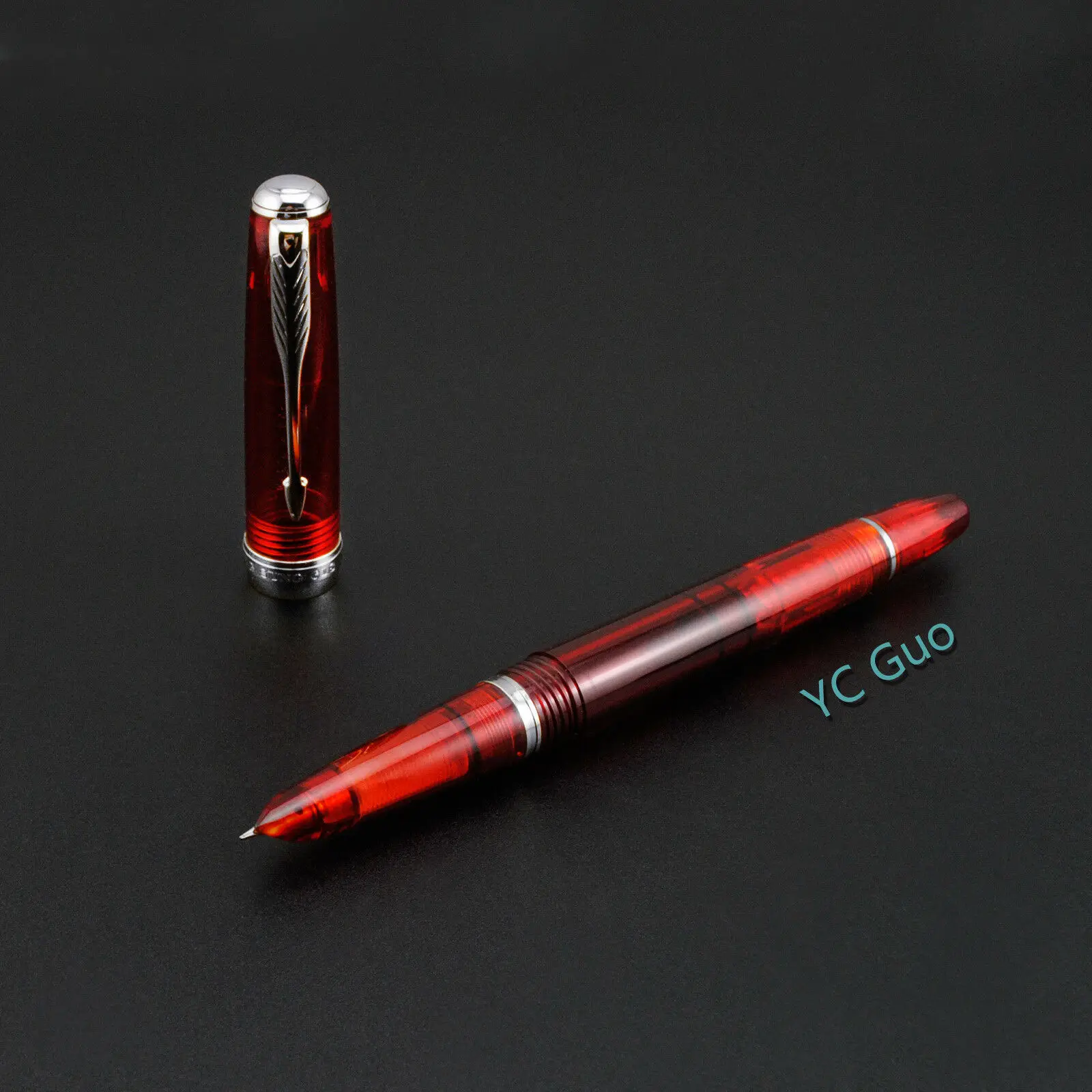 

2020 St Penpps 618 Piston Red Fountain Pen Ink Pen Fine 0.5mm Nib Silver Clip Office school supplies