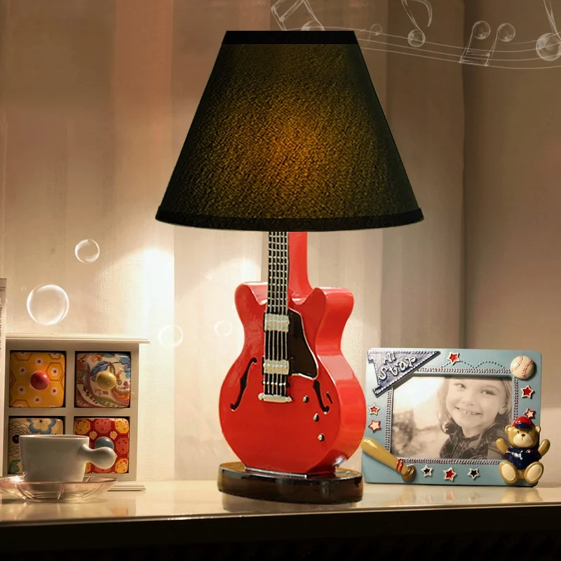 American Retro Desk Lamp Cartoon Guitar Table Lamp Bedroom Bedside Lamp Children's Room Warm Decoration gift Cute Desk Light