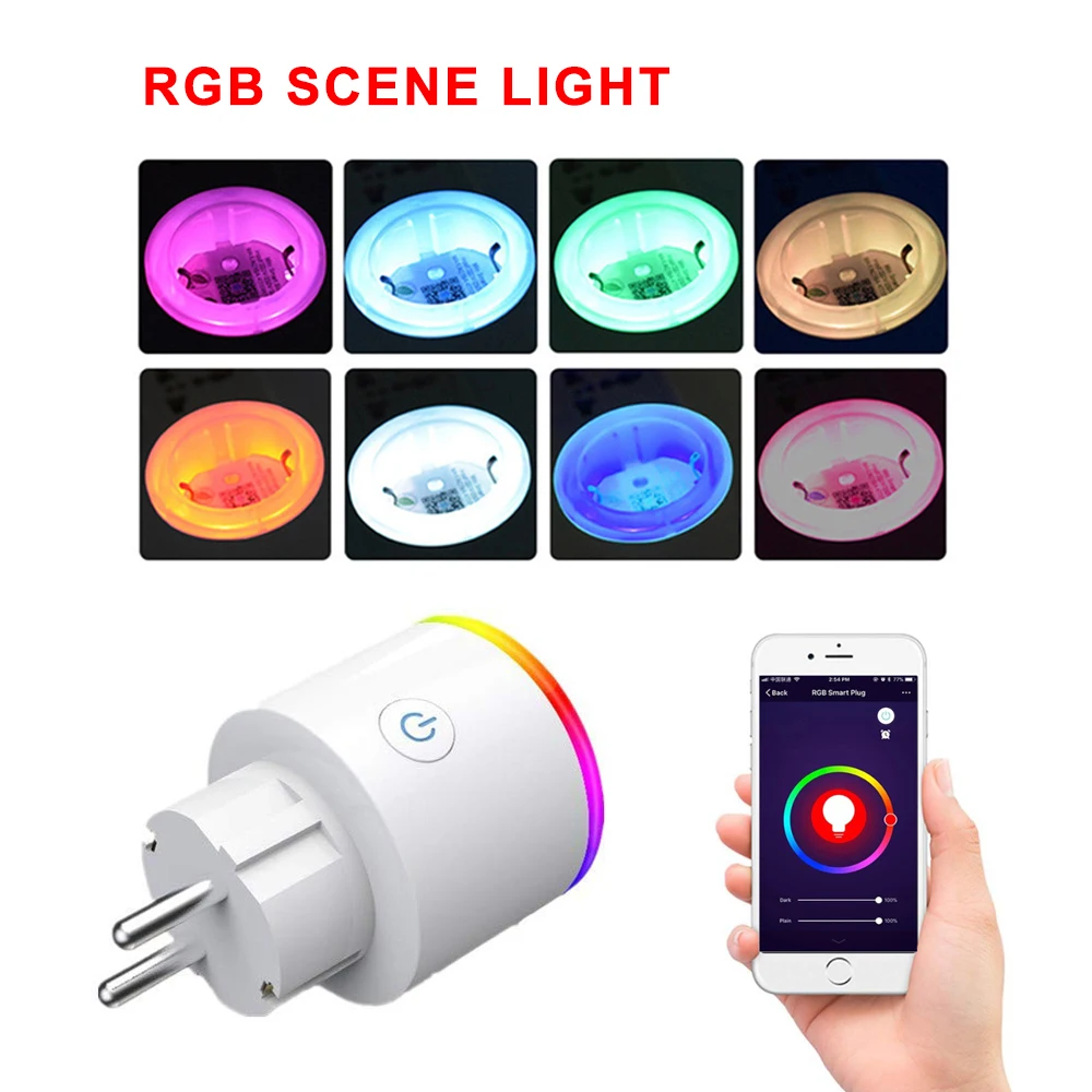 AVATTO умная розетка Wifi с монитором питания, 16А ЕС RGB Tuya умная розетка с Google Home Alexa голосовой пульт дистанционного управления