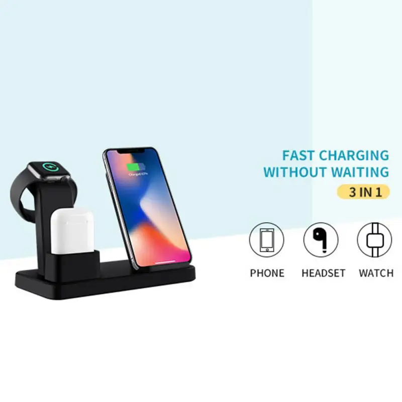 3 в 1 QI Беспроводная зарядная подставка для Apple Watch серии AirPods iPhone 11 11Pro X 8 Plus XS Max XR быстрая Беспроводная Зарядная база