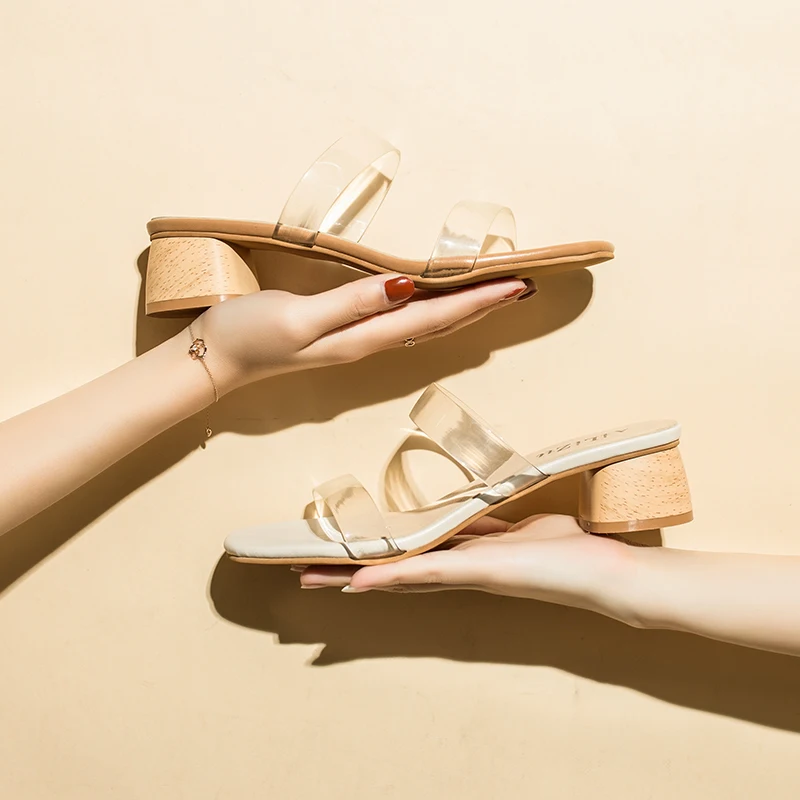 

PVC Jelly Sandals Crystal Open Toe Med Heels Women Shoes Woman Transparent Slip On Casual Sandals Pumps Female Sandals