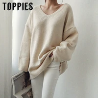 2021 loose v neck oversize sweater lazy knitted sweater long sleeve pullovers woman pink black jumpers korean style