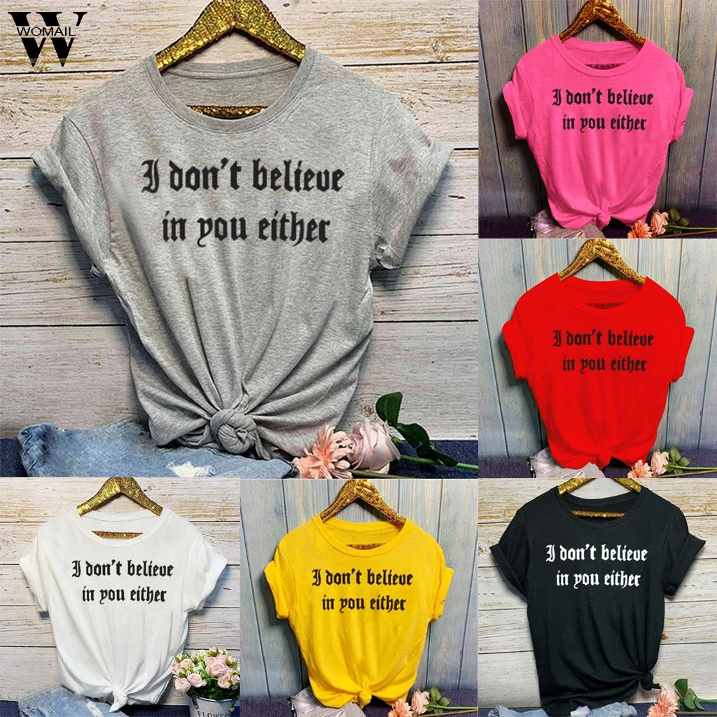 Womail женская футболка летняя сексуальная с буквенным принтом круглым вырезом