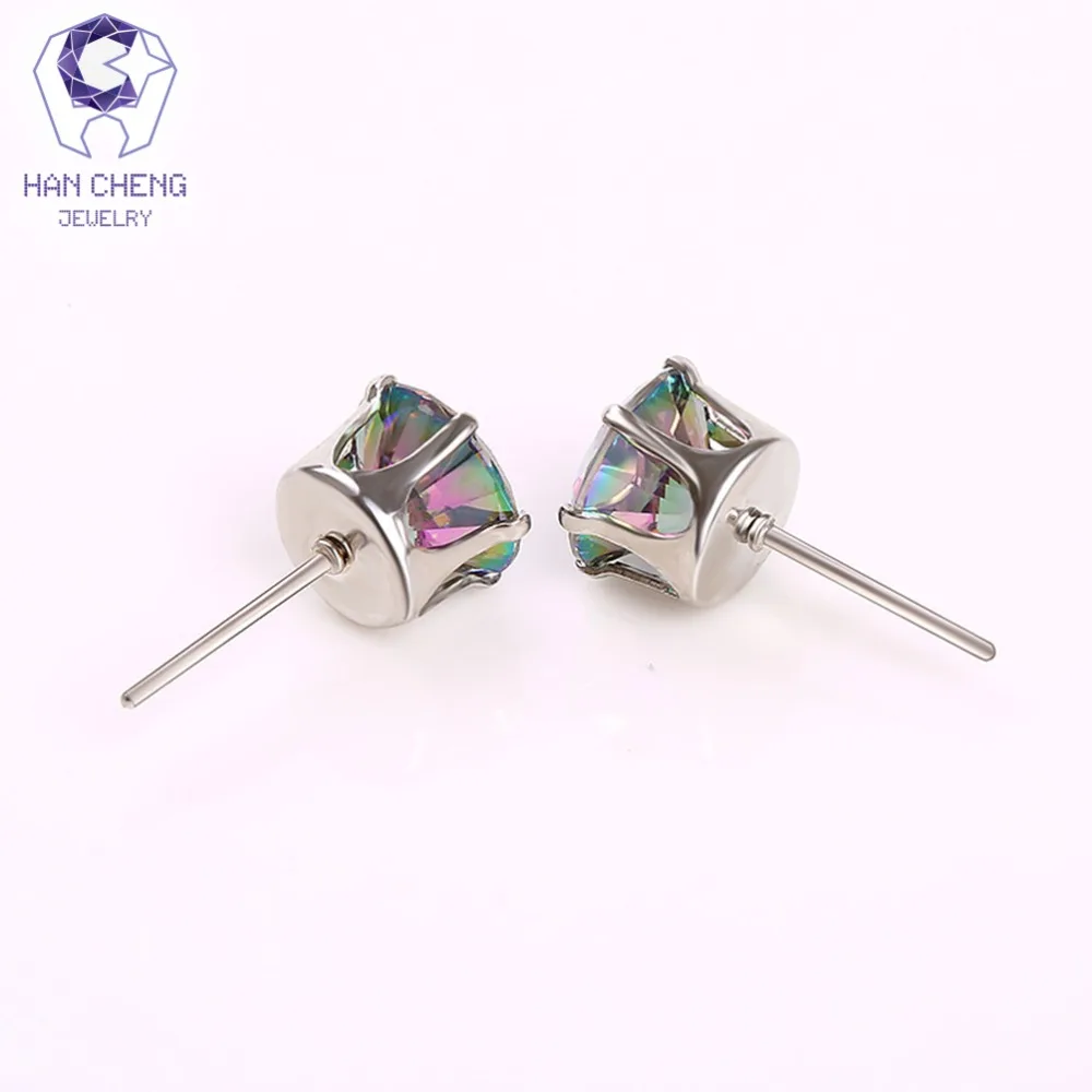 HanCheng New Fashion Copper Nail AAA Zircon Gem Stone Crown Round Stud Earrings For Women Jewelry brincos bijoux | Украшения и