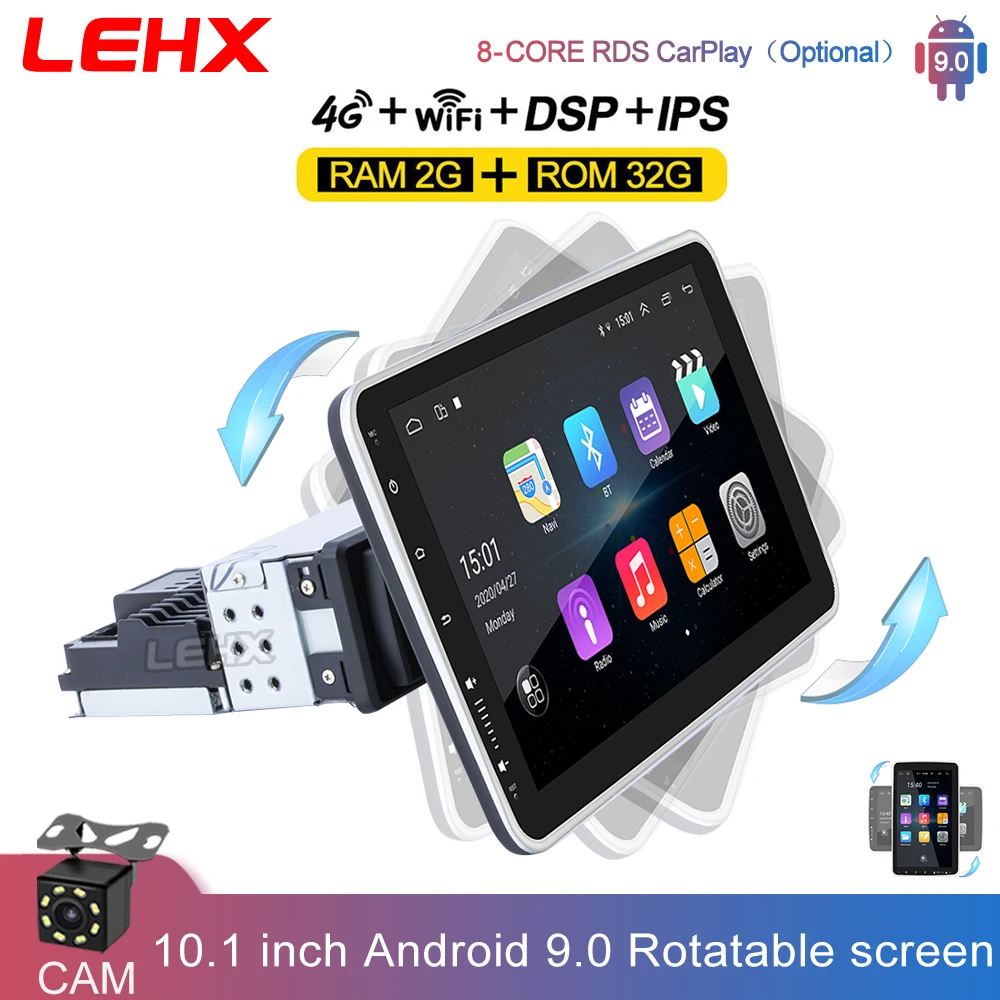 Автомобильный мультимедийный плеер LEHX с ручным вращением 10 1 дюйма Android 9 0 2 ГБ + 32