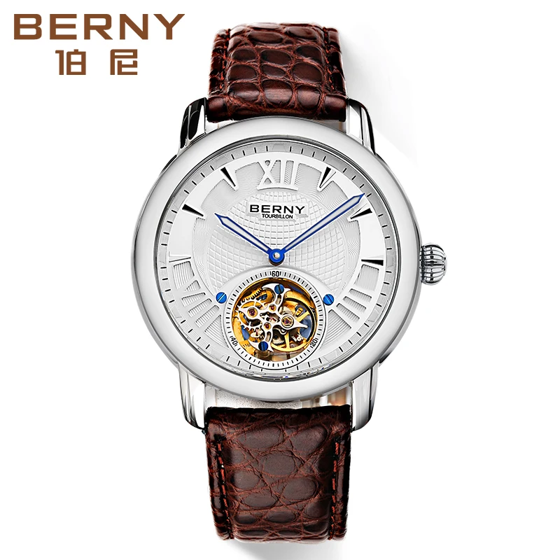 

Men's Tourbillon Mechanical Watches Montre Homme Skeleton Automatic Super Luminous Crocodile Strap Sapphire Limited Collection