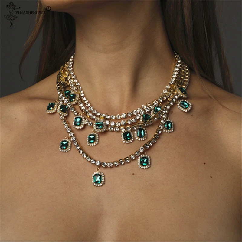 

Luxury Color Pendant Multi Layer Necklace Rhinestone Luxury Necklace For Men And Women Hip Hop Crystal Chain Necklace Jewelry