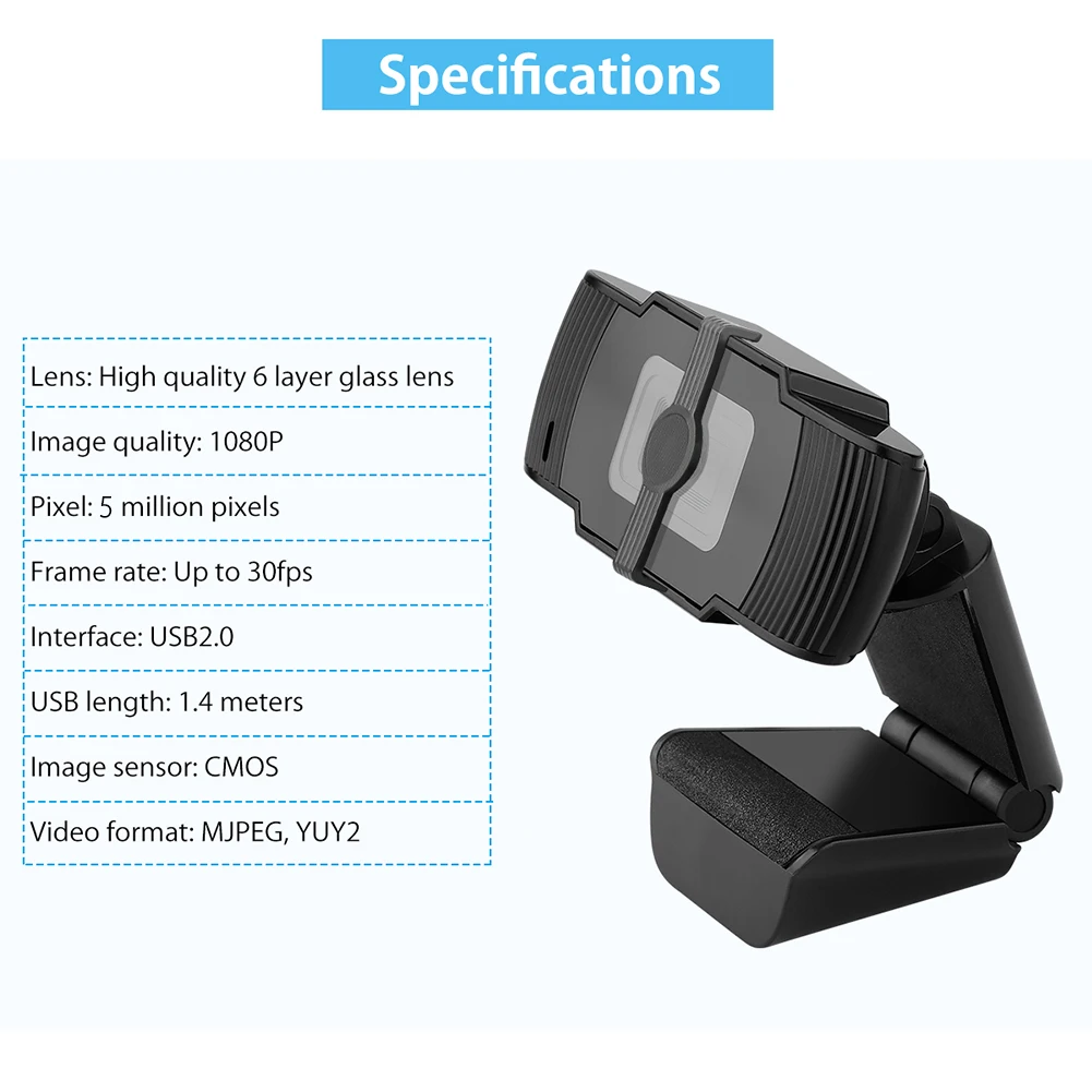 

1080P High-definition Autofocus Web Cam 5MP Video Calling Recording Build in Microphone web Camera USB Free Driver for Laptop