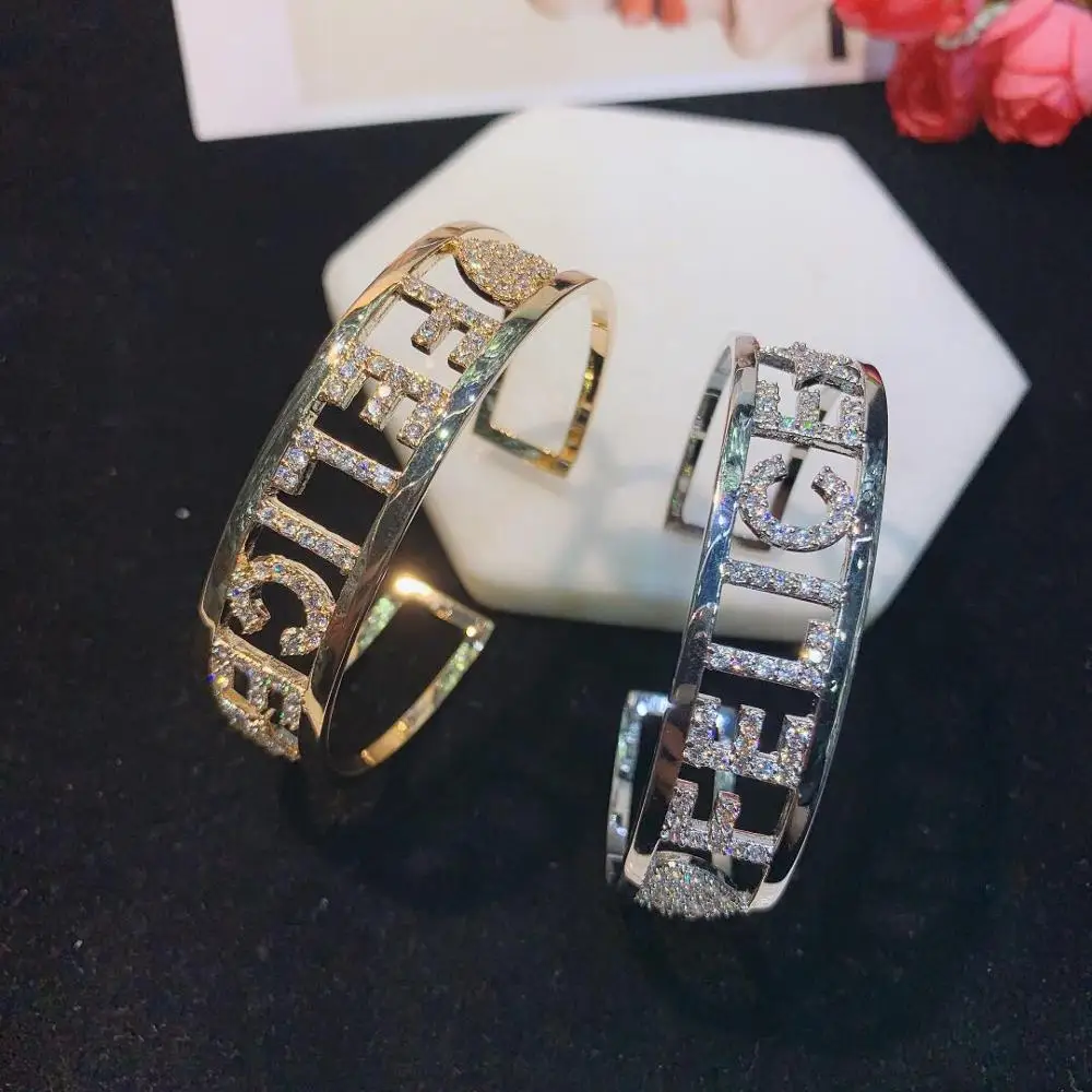 

HIBRIDE Spring Trendy Luxury Stackable Statement Bangle For Women Wedding Full AAA Cubic Zircon Crystal CZ Bracelet Party B-126