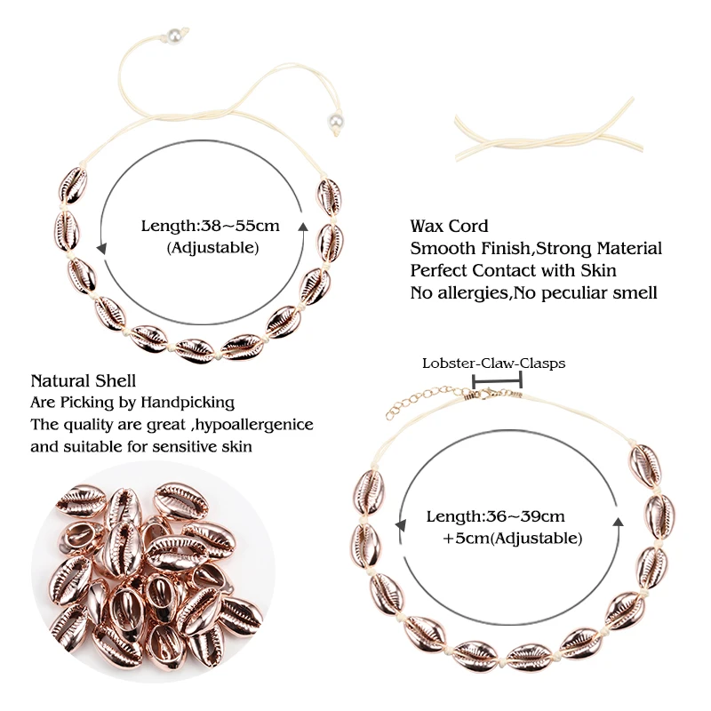 Модное Розовое Золото Морская раковина коври ожерелье богемные натуральные