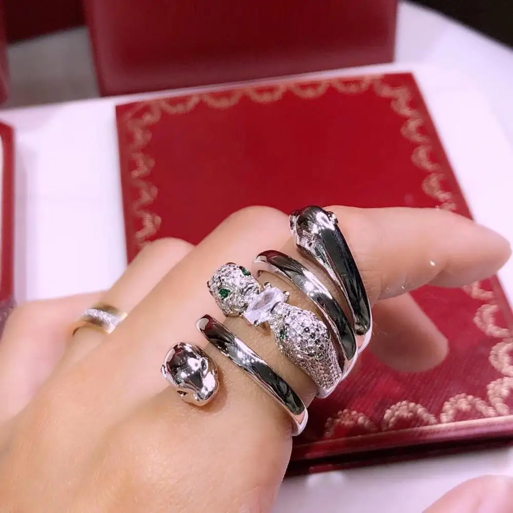 Многослойные в форме леопарда с большой палец кольцо пантера двойное головой AAA