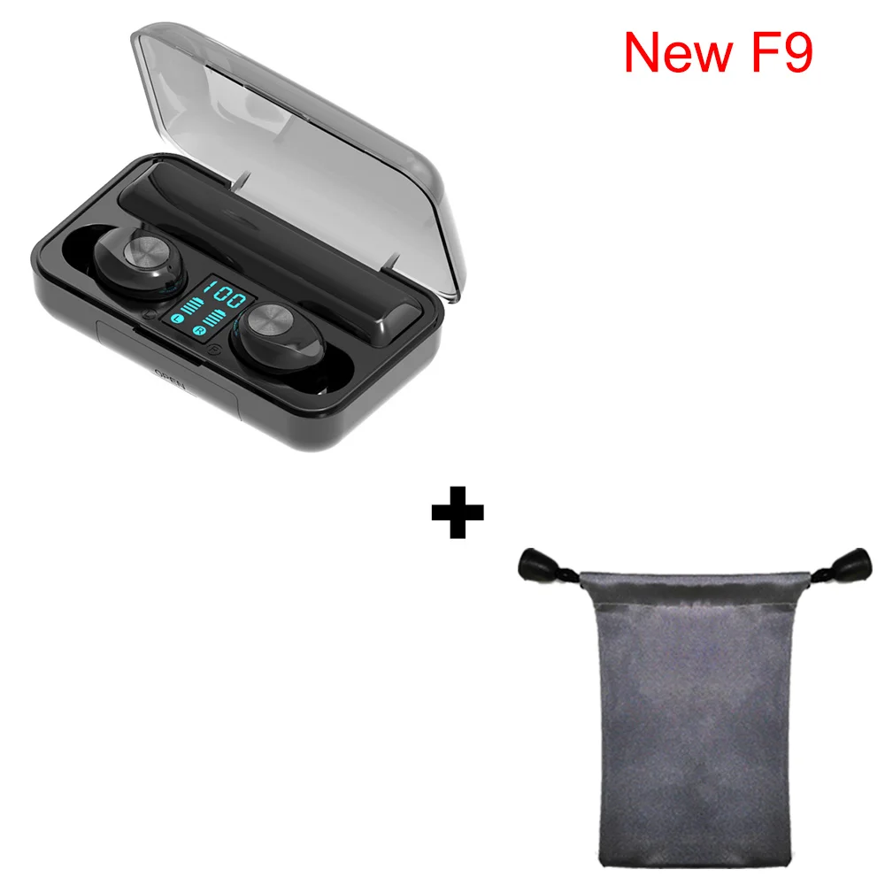 Fingerprint bag TWS F9-5 Беспроводные Bluetooth 5,0 мини наушники невидимые наушники 8D стерео часы светодиодный шумоподавление Гарнитура IPX7 водонепроницаемый - Цвет: Fingerprint bag