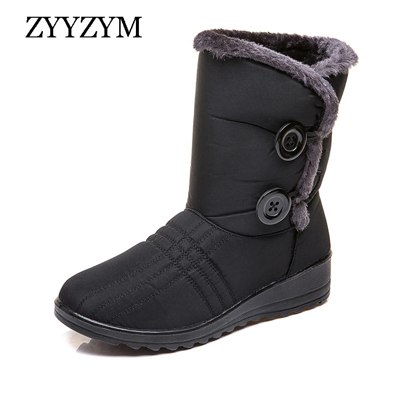 

ZYYZYM Women Boots Winter Button Snow Boots Waterproof Cloth Plush Keep Warm Boots For Women Cotton Shoes Woman Botas Mujer