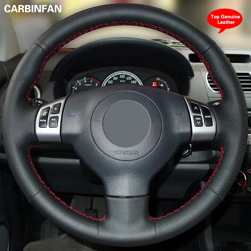 Черный верхний слой кожаный ручной работы чехол на рулевое колесо для Suzuki SX4 Alto Old