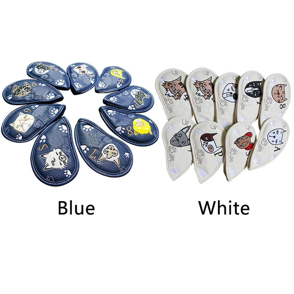 

9pcs PU Leather Cartoon Animal Number Putter Protector Durable Universal Waterproof Golf Head Cover Gift Portable Outdoor Sports