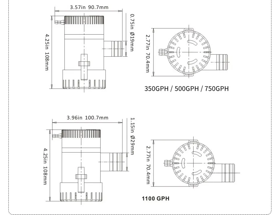 Стиль 1100GPH 750GPH 500GPH 350GPH 12/24VDC Трюмный насос с высоким потоком погружной используется в саду Гидроплан двигатель дома солнечный