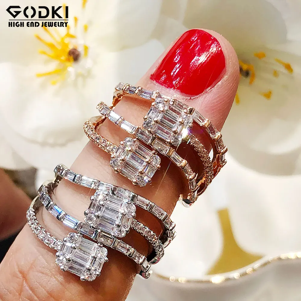 

GODKI 4 ряда Роскошные геометрические кольца с багетом кубического циркония камни 2020 женские вечерние ювелирные изделия для помолвки свободн...