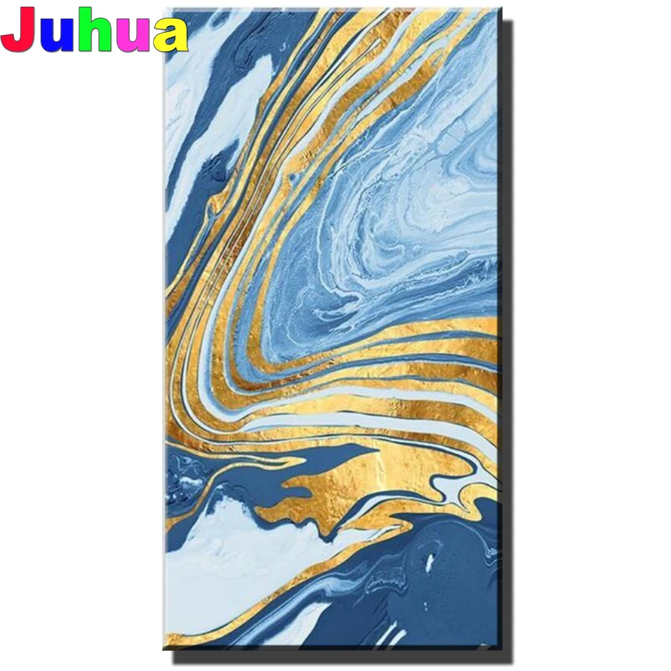 

Abstract Blue Gold Wall Art Diamond Embroidery Paintings Style 5d Diy Diamond Painting Cross Stitch Pictures Living Home Decor