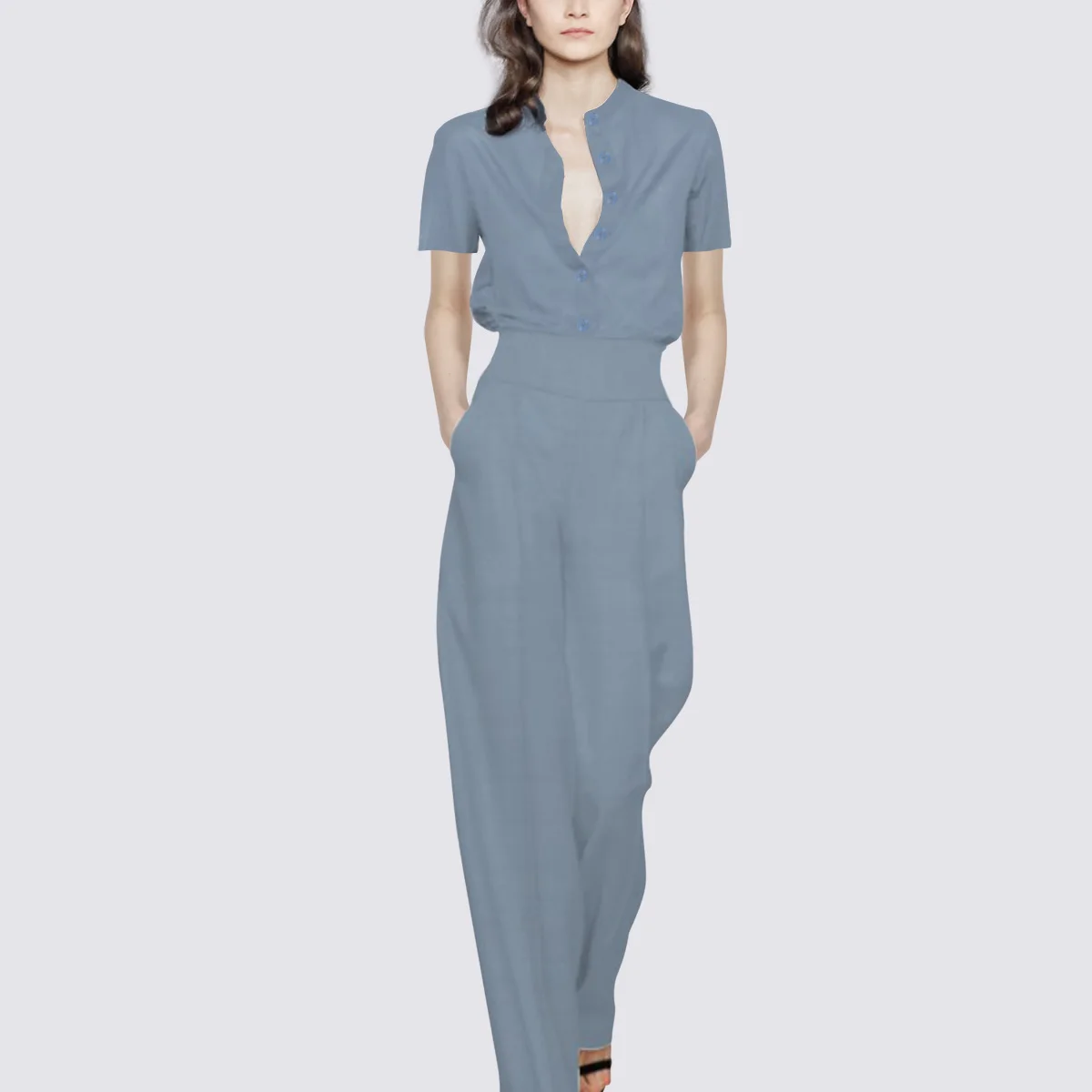 

2021 summer new style shirt drape high-waist wide-leg pants two-piece suit age-reducing fried street fashion suit