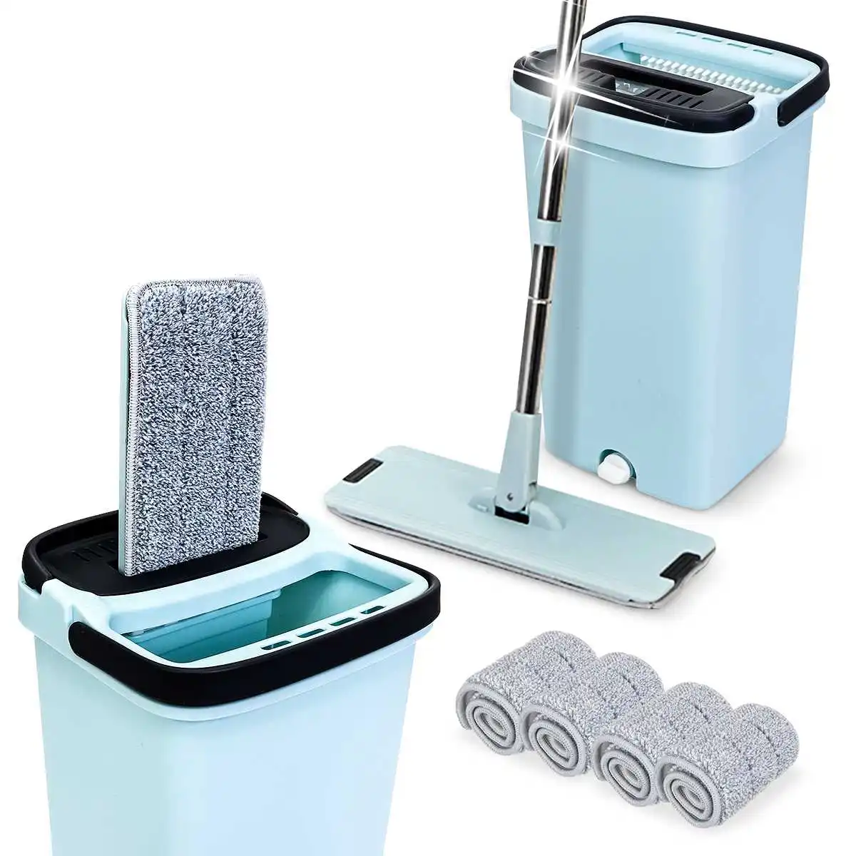 

360 Rotating Flat Squeeze Mop With Bucket Free Hand Washing Floor Mops Home Kitchen Wooden Floor Lazy Fellow Mop House Cleaner