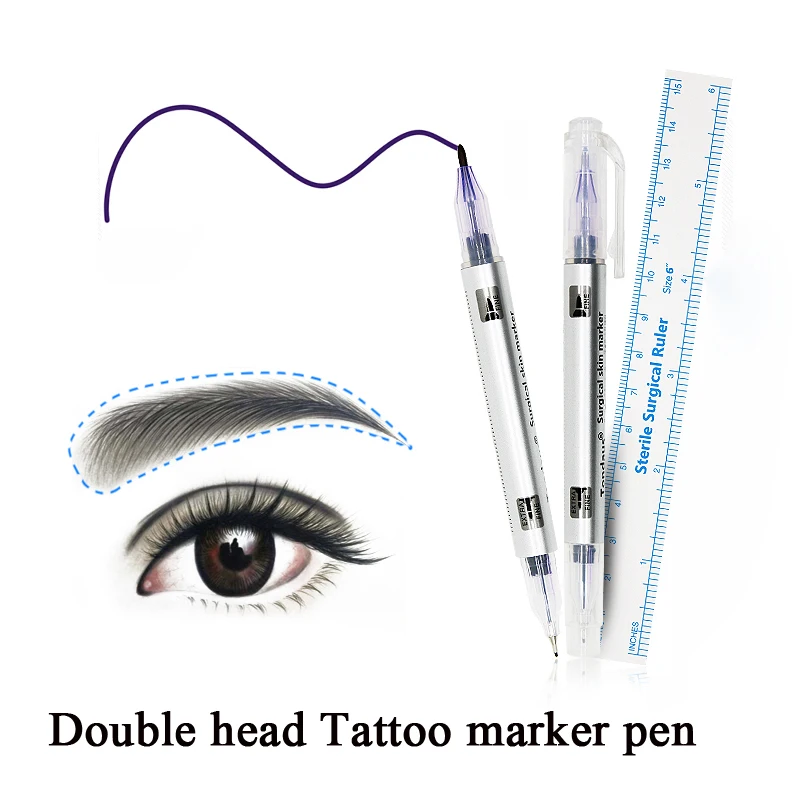 

2pcs Microblading Accessories Tattoo Eyebrow Surgical Skin Marker Pen with Measure Ruler Positioning Tools for Permanent Makeup