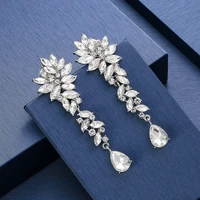 treazy new silver color crystal women wedding drop earrings bridal leaves teardrop long earrings female pendientes