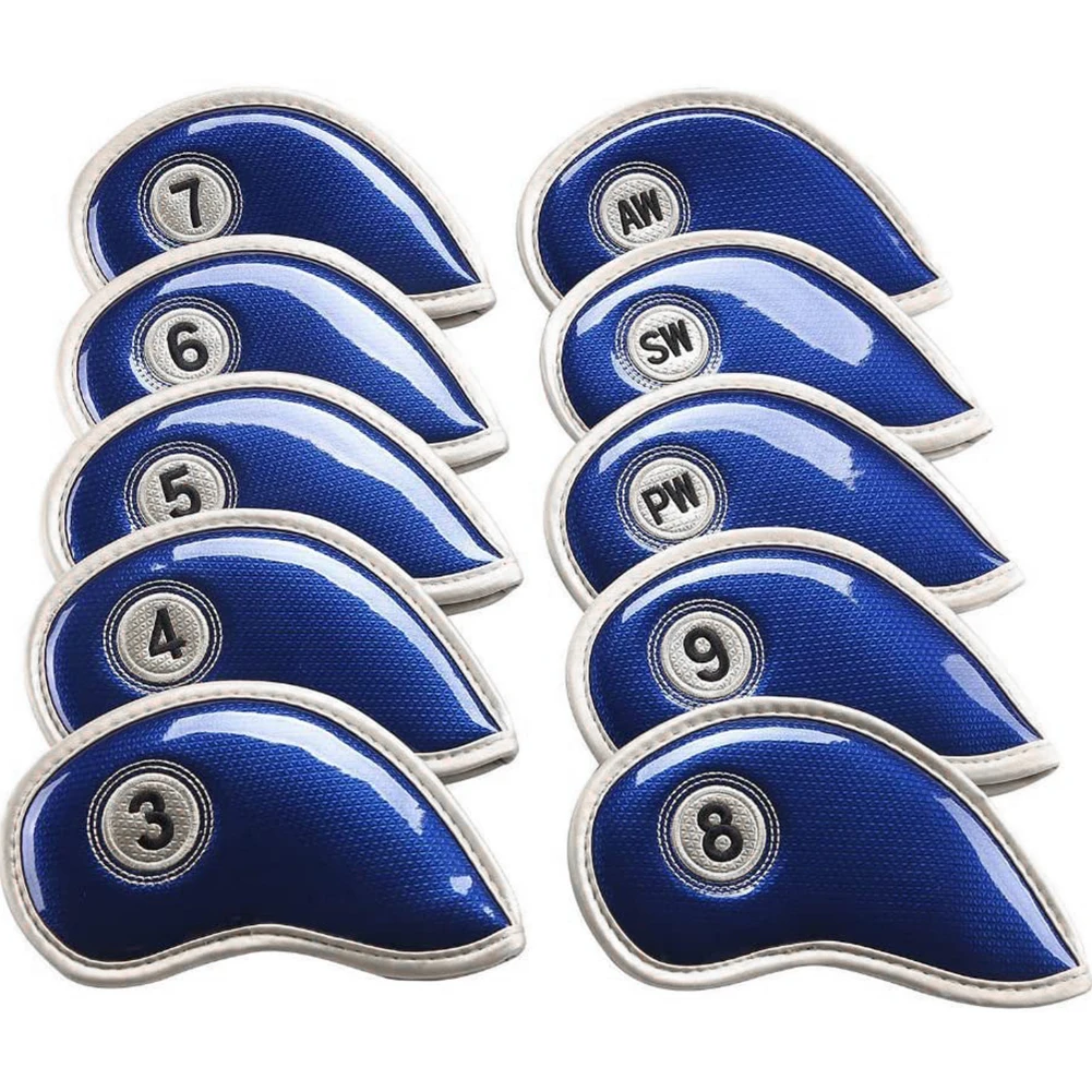 

10PCS Portable PU Waterproof Golf Club Iron Head Covers Headcovers Protector Golfs Head Cover Set With Numbers Fit All Brands