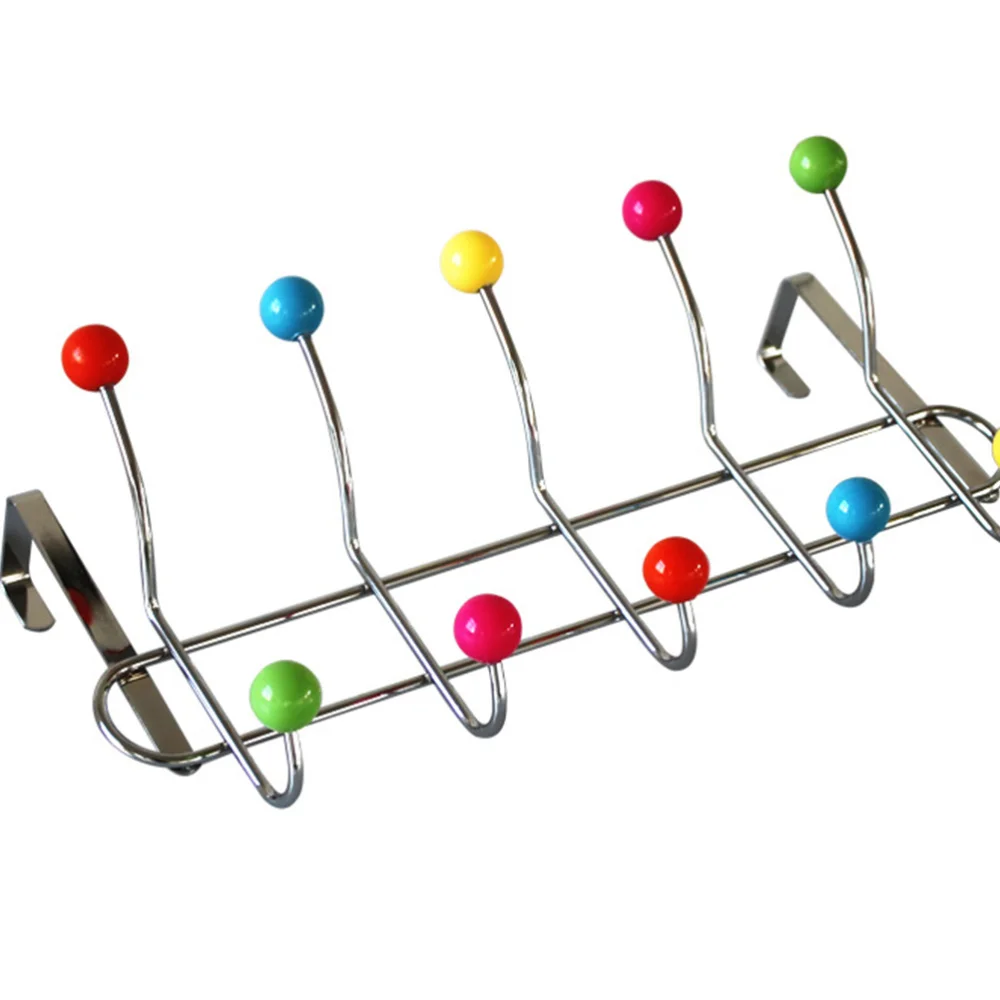 

Punch Free Over the Door Hangers Colored Beads Hanging Hook Rail Coat Handbag Hat 5-Hooks for Home Door