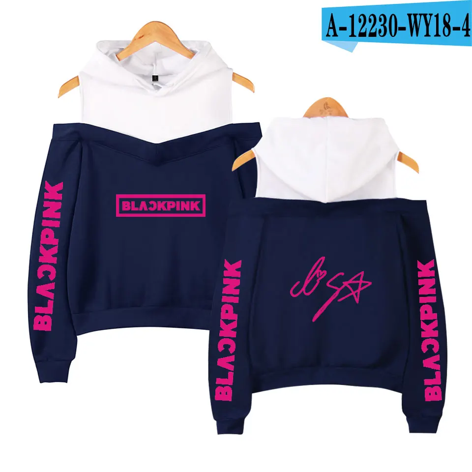 navy Сексуальные модные черные розовые толстовки женские Kpop толстовки с принтом Blackpink женские толстовки без бретелек хип-хоп толстовка - Цвет: navy