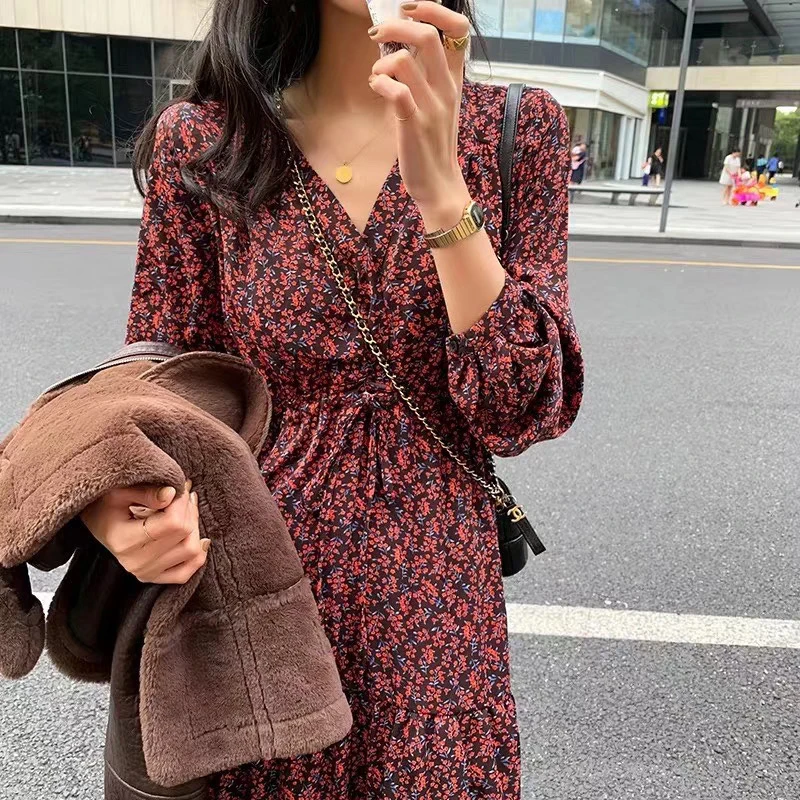 Женское винтажное платье макси длинное ТРАПЕЦИЕВИДНОЕ ПЛАТЬЕ с цветочным