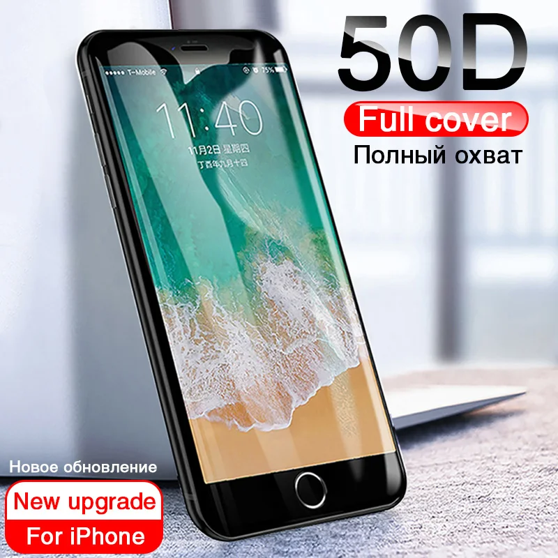 Защитное стекло закаленное 50D для iphone 8/7 Plus/6/6s/X/XS MAX/XR/5/SE|Защитные стёкла и плёнки