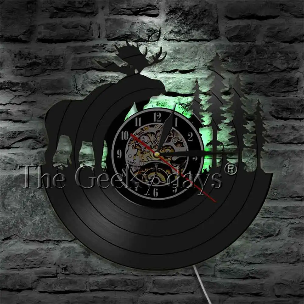 Лесной Олень настенный Декор Ретро Виниловая пластинка настенные часы Antler King Moose