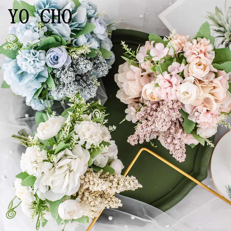 1 букет европейских искусственных пионов Роза гортензия шелковые искусственные