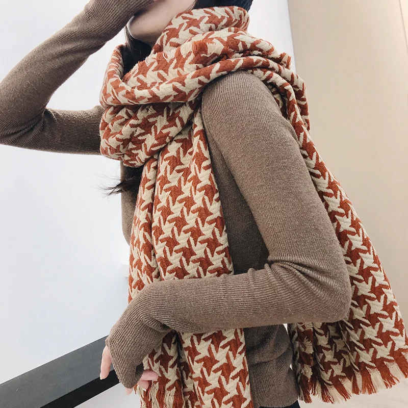 Manta de marca de lujo para mujer, bufanda de doble cara, capa de leopardo, chal largo de empalme a cuadros, chal de Cachemira de anacardo, c&aacute;lido para invierno-3