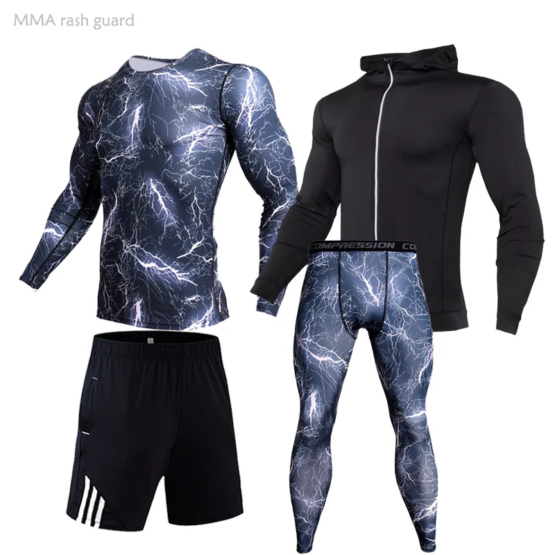 

Tracksuit for Men 4-pc Set Sportswear Compression Underwear Running Long Tights Top Fitness Sweat Workout Clothes Jogging Suits