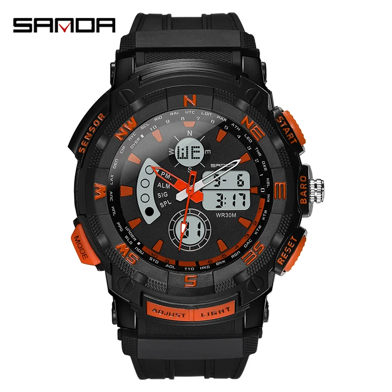 

SANDA 2022 New Trendy Men Multifunctional Sports Watch Chronograph Mens Waterproof Luminous Shockproof Dual Display Watches 775